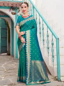 Anouk Turquoise Blue & Gold-Toned Ethnic Motifs Woven Design Zari Art Silk Banarasi Saree