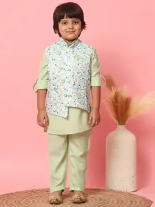Readiprint Fashions Boys Mandarin Collar Kurta With Trouser & Nehru Jacket