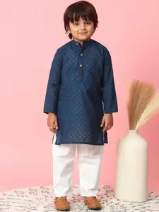 Readiprint Fashions Boys Embroidered Regular Pure Cotton Kurta With Pyjamas