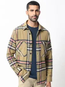 RARE RABBIT Men Estro Striped Spread Collar Cotton Tailored Shacket