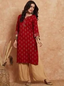Sangria Ethnic Motifs Printed Gotta Patti Straight Kurta