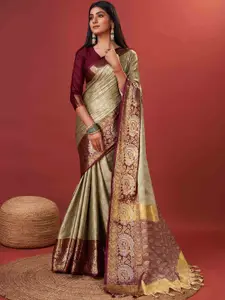 PHEASANT Ethnic Motifs Woven Design Zari Silk Cotton Kanjeevaram Saree