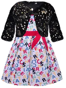 Wish Karo Girls Typography Printed Satin Fit & Flare Dress With Jacket