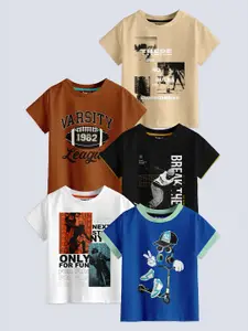 BAESD Boys Pack Of 5 Printed Pure Cotton T-shirts