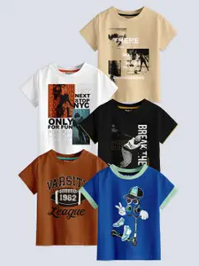 BAESD Boys Pack Of 5 Printed Pure Cotton T-shirts