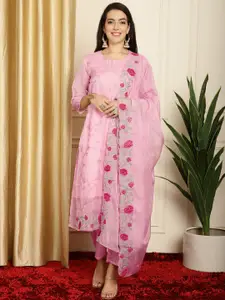 Stylee LIFESTYLE Floral Embroidered Organza Unstitched Dress Material