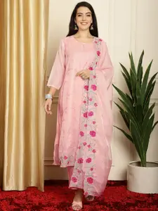 Stylee LIFESTYLE Floral Embroidered Organza Unstitched Dress Material