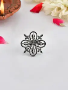 Voylla Women Silver-Plated Oxidised Filigree Statement Finger Ring