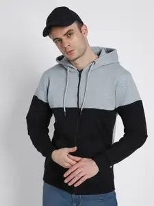 Dennis Lingo Colourblocked Hooded Ribbed Cotton Front-Open Sweatshirt