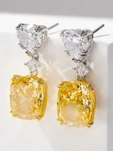 Jewels Galaxy Silver-Plated American Diamond-Studded Drop Earrings