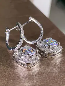 Jewels Galaxy Silver Plated American Diamond Studded Drop Earrings