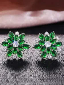 Jewels Galaxy Silver Plated Floral Shaped Stud Earrings