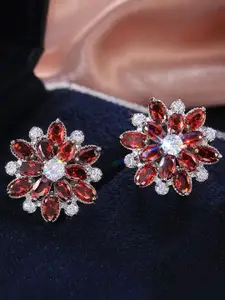 Jewels Galaxy Silver-Plated Floral Studs Earrings