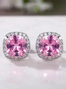 Jewels Galaxy Silver Plated American Diamond Studded Square Studs