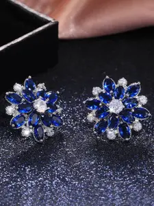 Jewels Galaxy Silver-Plated Floral Studs Earrings