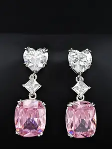 Jewels Galaxy Silver-Plated American Diamond-Studded Drop Earrings