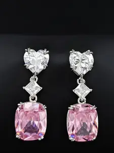 Jewels Galaxy Silver-Plated American Diamond-Studded Drop Earrings