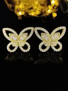 Jewels Galaxy Gold Plated American Diamond Studded Butterfly Shaped Studs