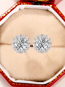 Jewels Galaxy Silver Plated American Diamond Studded Circular Studs Earrings