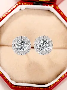 Jewels Galaxy Silver Plated American Diamond Studded Circular Studs Earrings