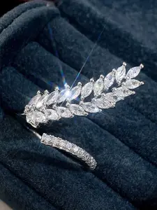 Jewels Galaxy Silver-Plated CZ-Studded Adjustable Finger Ring