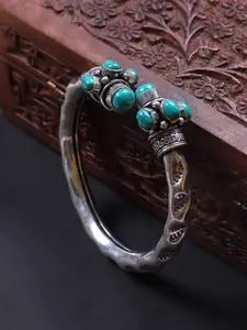 FIROZA Turquoise Stone-Studded Oxidised Adjustable Avanti Bangle