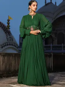 SCAKHI Embellished Georgette Gathered Gown
