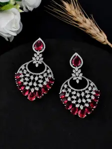 Voylla Rhodium Plated Cubic Zirconia Stone Studded Drop Earrings
