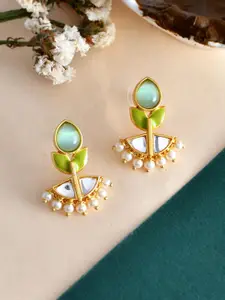 Voylla Gold Plated Kundan Studded & Pearls Beaded Drop Earrings