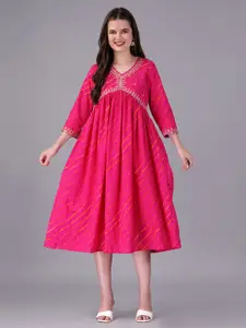 KPF Pink Print Fit & Flare Midi Dress
