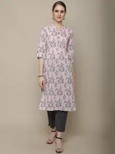 Vastramyaa Printed Mandarin Collar Roll-Up Sleeves Cotton Kurta