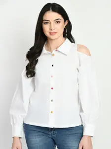 DressBerry White Spread Collar Cotton Casual Shirt