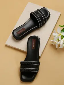 VALIOSAA Embellished Open Toe Flats