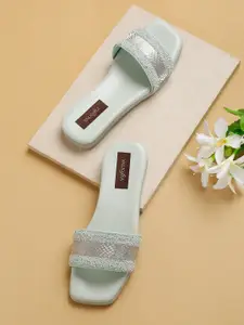 VALIOSAA Embellished Open Toe Flats