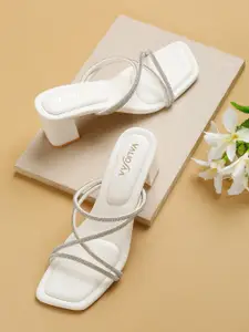 VALIOSAA Embellished Open Toe Block Heels