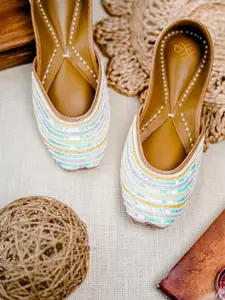 House of Pataudi Ethnic Embroidered Square Toe Fabric Mojaris