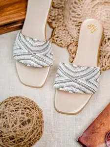 House of Pataudi Embellished Open Toe Flats