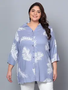 Indietoga Plus Size Classic Floral Printed Longline Casual Shirt