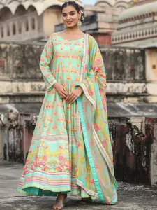 SCAKHI Printed Anarkali Ethnic Dress With Dupatta