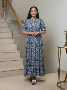 mulmul.com Floral Printed Mandarin Collar Cotton Maxi Dress