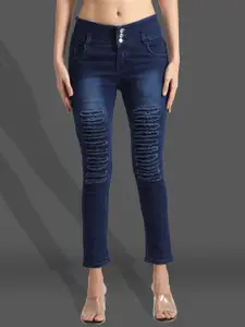 A-Okay Women Slim Fit Mid-Rise Mildly Distressed Light Fade Embellished Stretchable Jeans