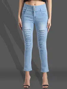 A-Okay Women Slim Fit Mid-Rise Mildly Distressed Light Fade Embellished Stretchable Jeans