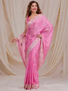 Koskii Striped Embroidered Saree