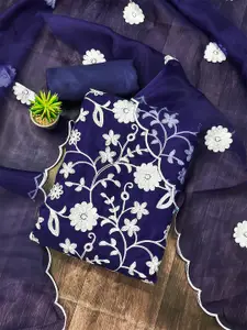 KALINI Floral Embroidered Organza Unstitched Dress Material