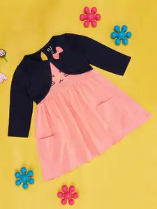 YU by Pantaloons Infants Girls Colourblocked Embroidered Cotton Fit & Flare Dress