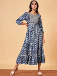 YU by Pantaloons Ethnic Motifs Printed Embroidered Fit & Flare Maxi Ethnic Dress