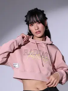 Hubberholme Typography Printed Hooded Pure Cotton Crop Sweatshirt