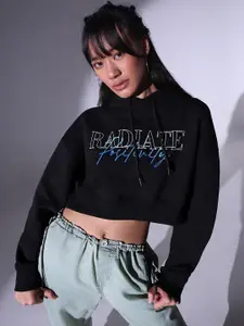 Hubberholme Typography Printed Hooded Pure Cotton Crop Sweatshirt