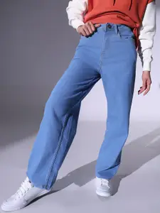 Hubberholme Women Relaxed Fit High-Rise Clean Look Heavy Fade Stretchable 90's Baggy Jeans