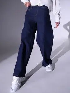 Hubberholme Women Relaxed Fit High-Rise Clean Look Heavy Fade Stretchable 90's Baggy Jeans